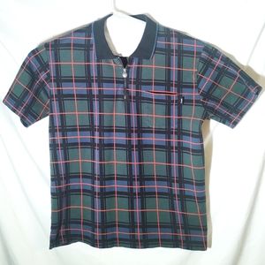 Vintage Stussy Polo 1/4 zip plaid